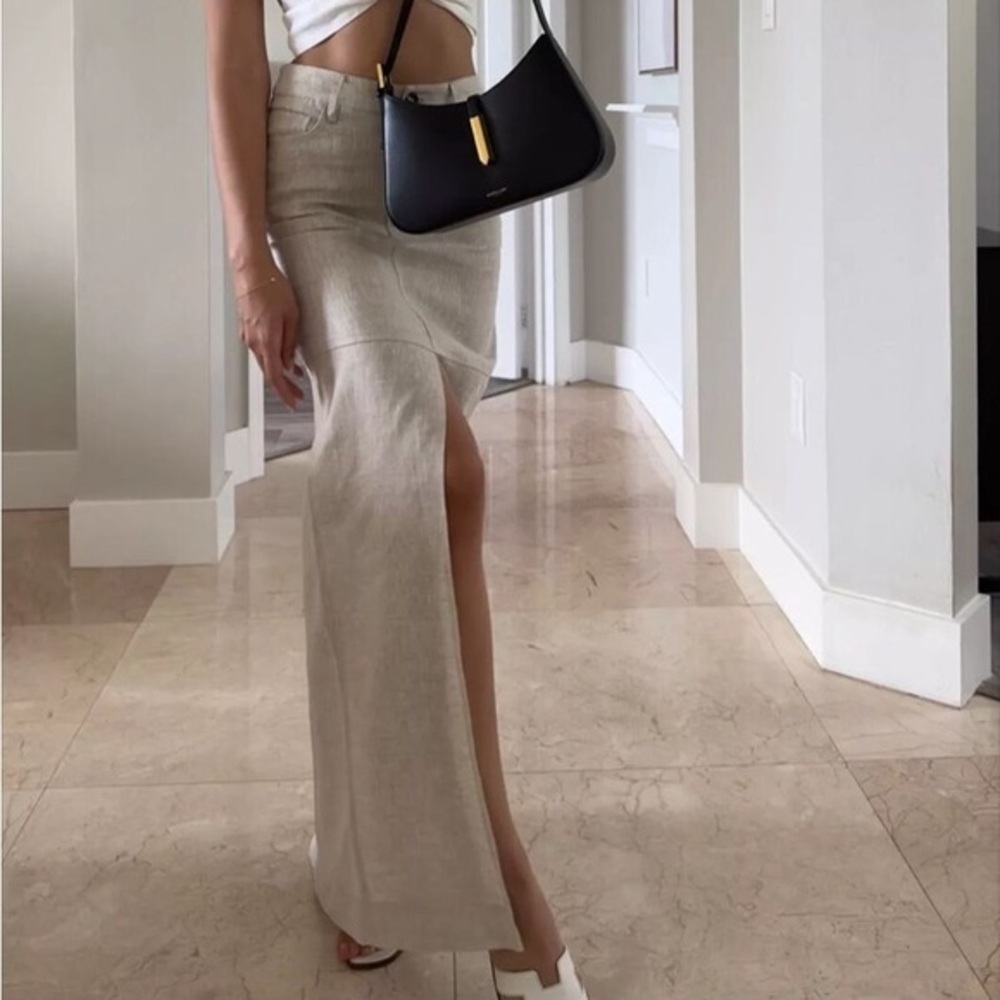 Reformation Tazz Maxi Linen Skirt in Oatmeal